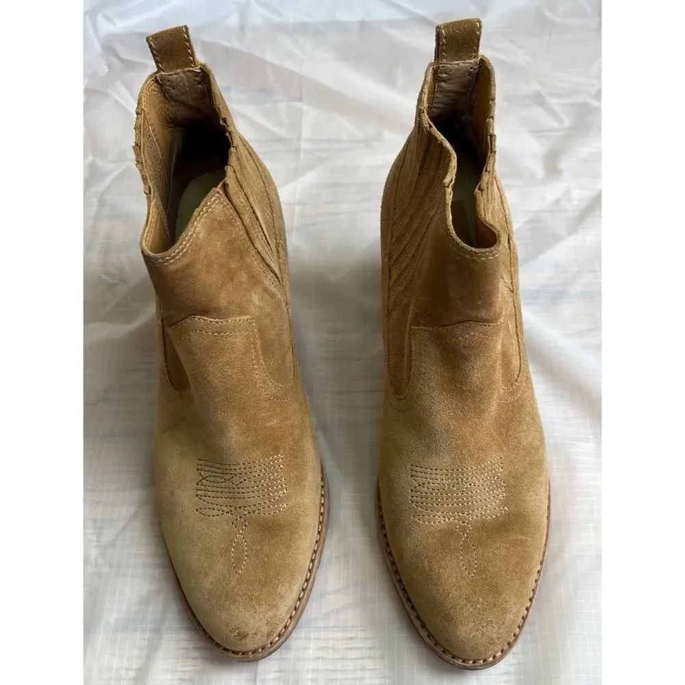 Dolce Vita Women’s Jones Booties Tan Suede Western Pull On Ankle Boot Size 10